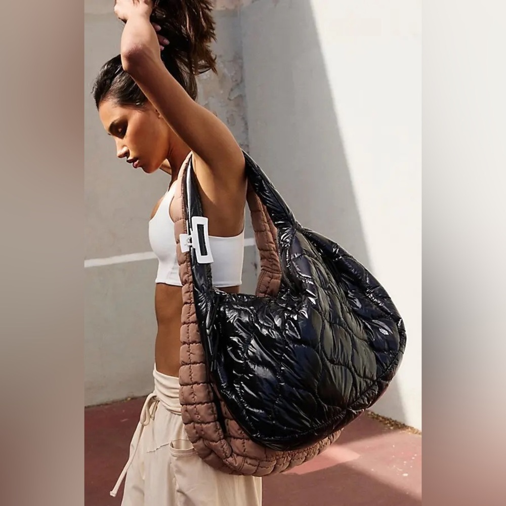 Free People Surplus Shine Carryall Bag in Black Patent